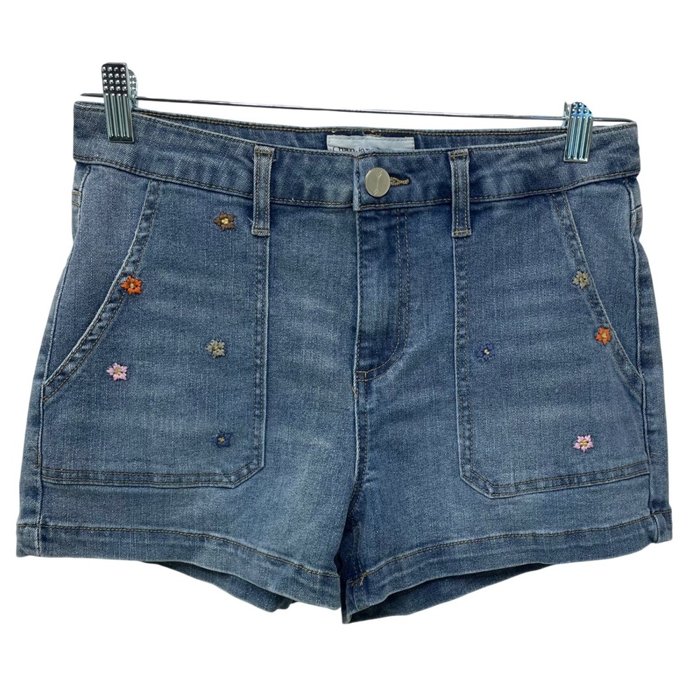 Banjara Floral Embroidered Denim Shorts Medium Wash Blue High Rise Cute Boho 28
